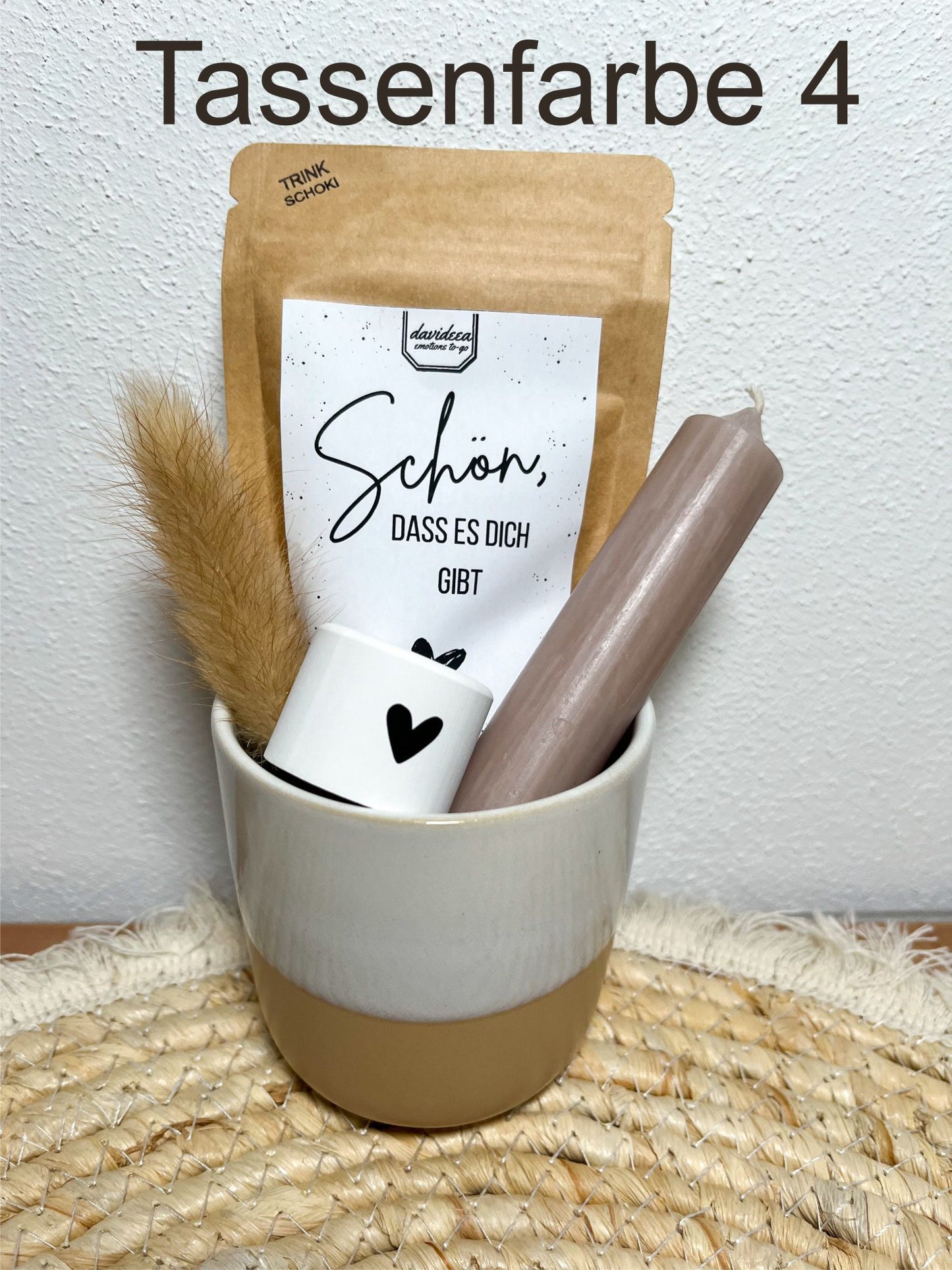 Geschenkset Tasse/Becher mit Kaffee , Kerze , Kerzenhalter