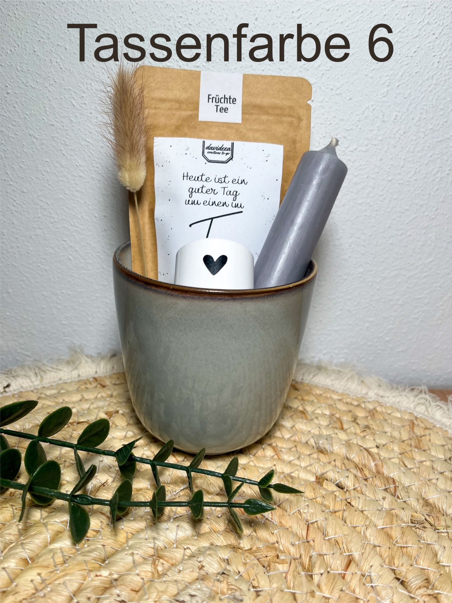 Geschenkset Tasse/Becher mit Kaffee , Kerze , Kerzenhalter