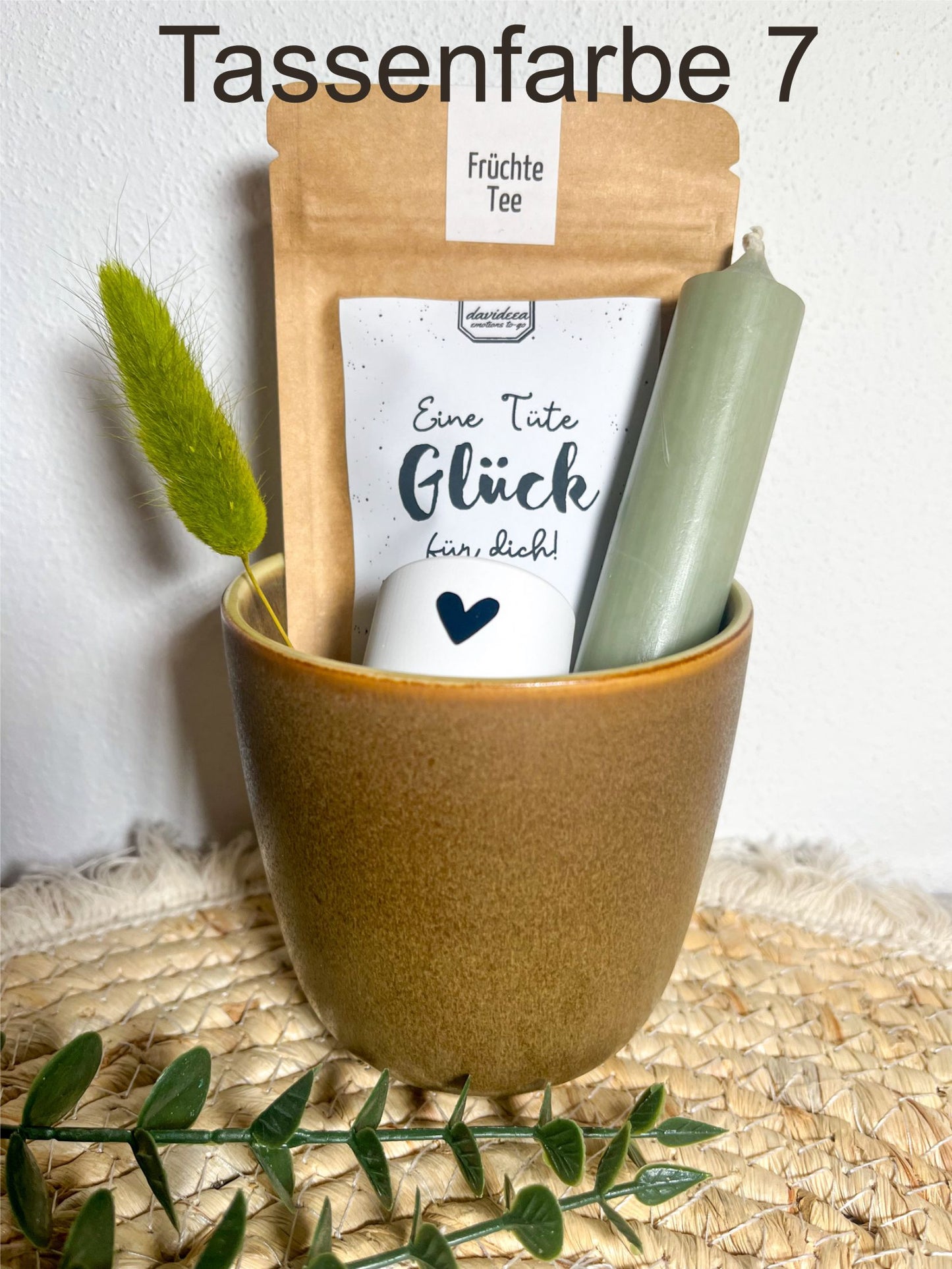 Geschenkset Tasse/Becher mit Kaffee , Kerze , Kerzenhalter