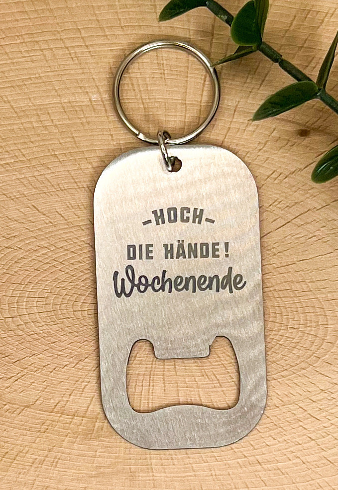 Edelstahl Flaschenöffner - Schlüsselanhänger mit Gravur - personalisiert