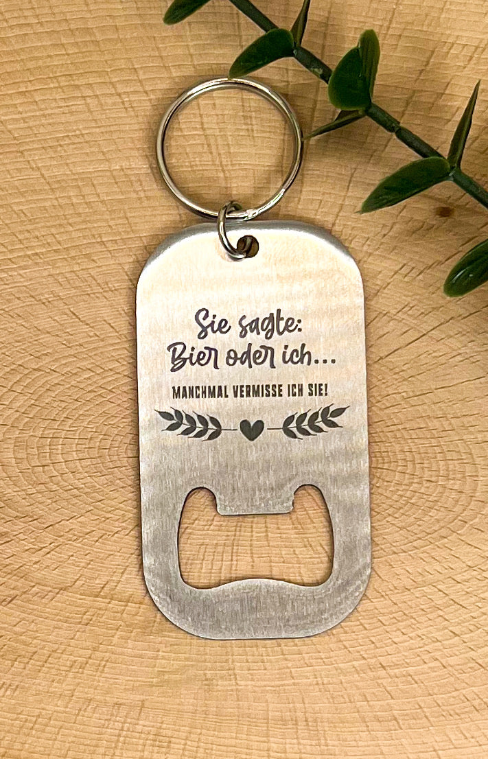 Edelstahl Flaschenöffner - Schlüsselanhänger mit Gravur - personalisiert