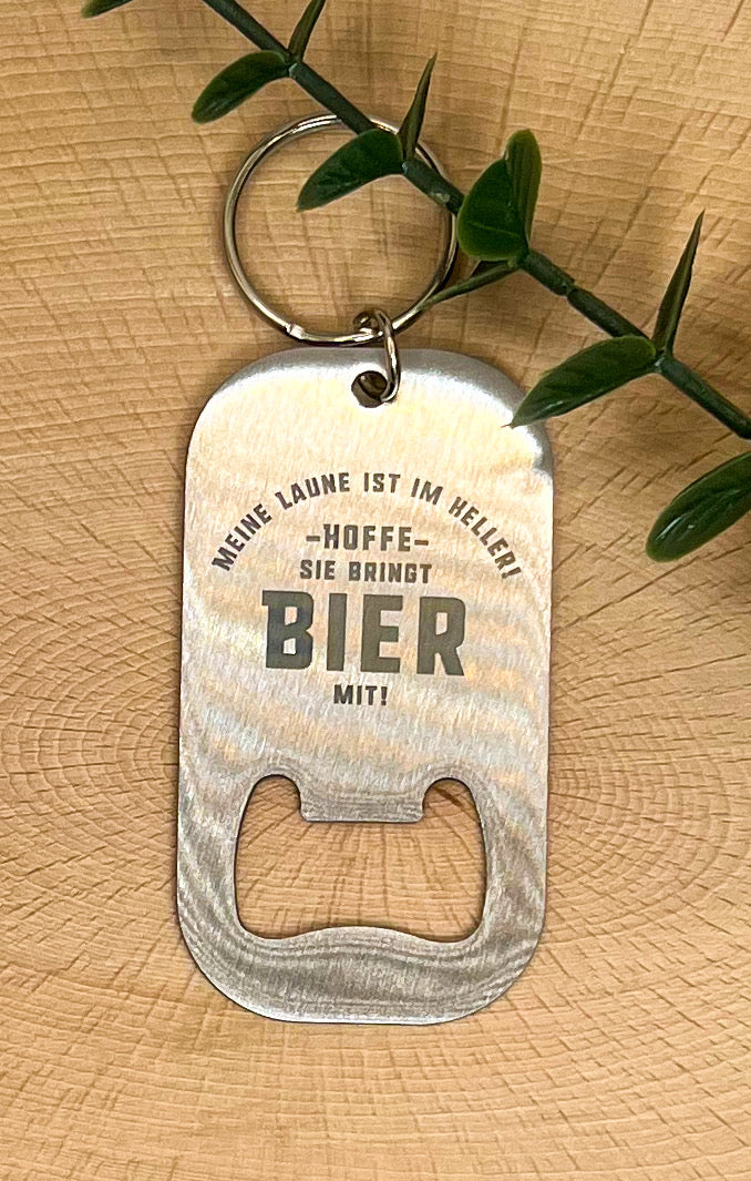 Edelstahl Flaschenöffner - Schlüsselanhänger mit Gravur - personalisiert