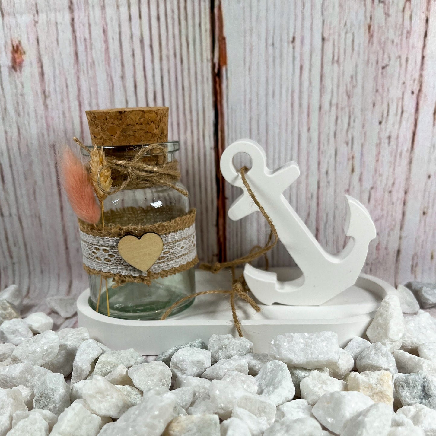 Geschenkset Tablett mit Anker und Dekoglas