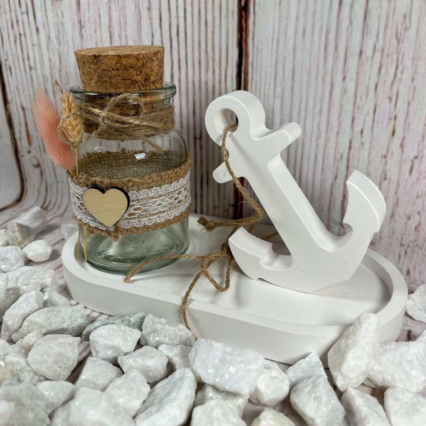 Geschenkset Tablett mit Anker und Dekoglas