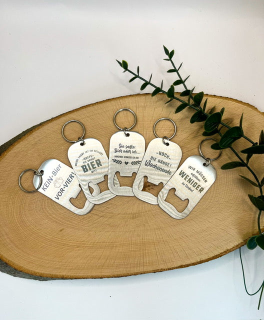 Edelstahl Flaschenöffner - Schlüsselanhänger mit Gravur - personalisiert