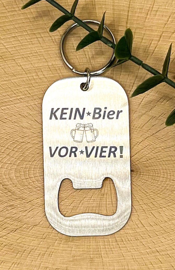 Edelstahl Flaschenöffner - Schlüsselanhänger mit Gravur - personalisiert