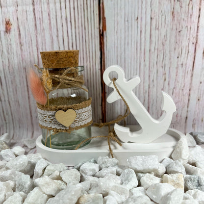 Geschenkset Tablett mit Anker und Dekoglas